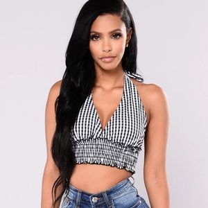 Black & white halter crop top